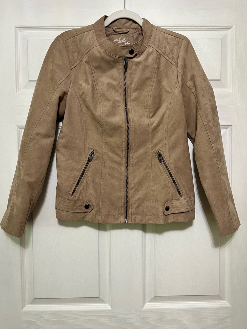 Sebby Collection Cafe Taupe Faux Suede Moto Jacket Size Medium